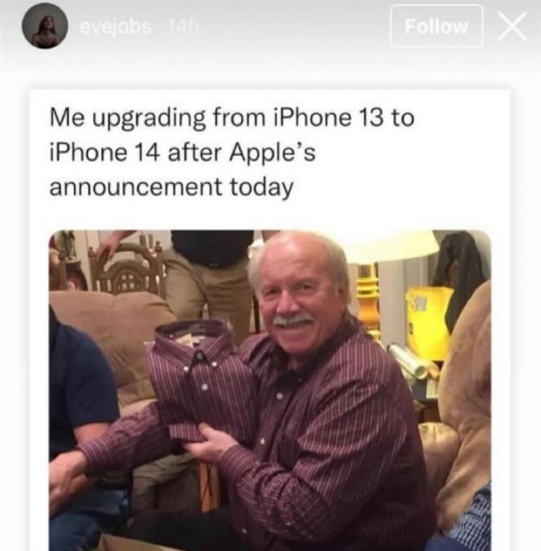 Steve Jobs’ daughter Eve jobs shared Meme pointing iphone 14 similar to iphone13