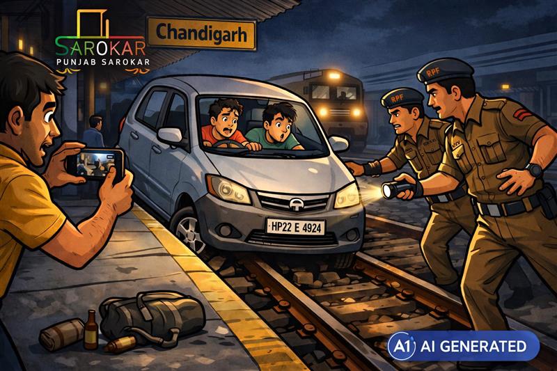 ਚੰਡੀਗੜ੍ਹ ਰੇਲਵੇ ਸਟੇਸ਼ਨ ’ਤੇ ਘੋਰ ਲਾਪਰਵਾਹੀ: ਨੌਜਵਾਨਾਂ ਨੇ ਪਲੇਟਫਾਰਮ 'ਚ ਹੀ ਵਾੜ ਦਿੱਤੀ ਕਾਰ -ਰੇਲਵੇ ਟਰੈਕ 'ਚ ਫ਼ਸੀ, ਦੋਵੇਂ ਗ੍ਰਿਫ਼ਤਾਰ