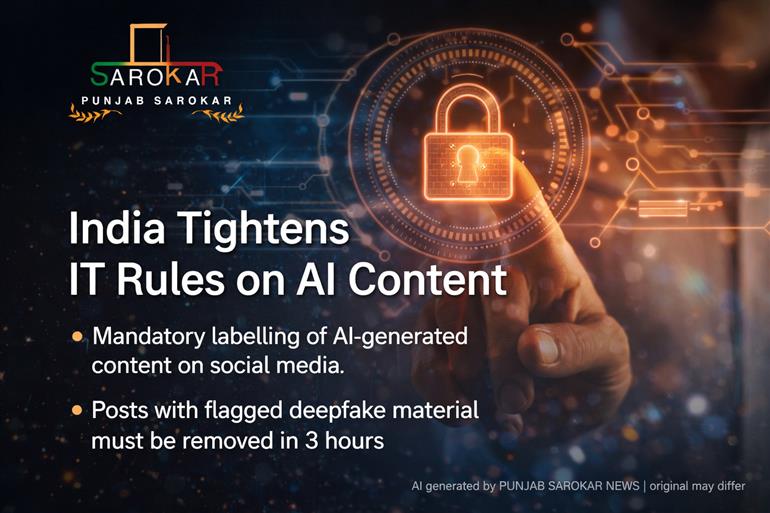 ਭਾਰਤ ਸਰਕਾਰ ਨੇ AI ਸਮੱਗਰੀ ’ਤੇ IT ਨਿਯਮ ਸਖ਼ਤ ਕੀਤੇ, 3 ਘੰਟਿਆਂ ਵਿੱਚ ਟੇਕਡਾਊਨ ਲਾਜ਼ਮੀ