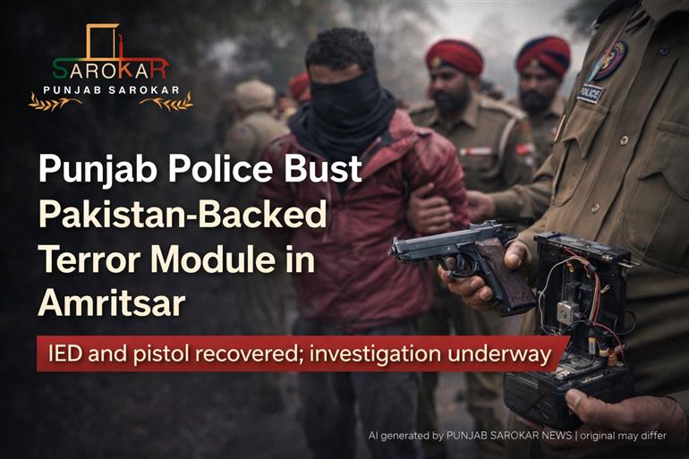 ਅੰਮ੍ਰਿਤਸਰ ‘ਚ ਪਾਕਿਸਤਾਨ-ਸਮਰਥਿਤ ਟੇਰਰ ਮੋਡੀਊਲ ਬੇਨਕਾਬ, RDX-ਆਧਾਰਿਤ IED ਅਤੇ ਪਿਸਤੌਲ ਬਰਾਮਦ