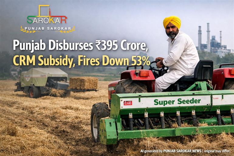 ਪੰਜਾਬ ਸਰਕਾਰ ਵੱਲੋਂ ₹395 ਕਰੋੜ ਦੀ ਮਸ਼ੀਨਰੀ ਸਬਸਿਡੀ, ਪਰਾਲੀ ਸਾੜਨ ਦੇ ਕੇਸ 53% ਘਟੇ