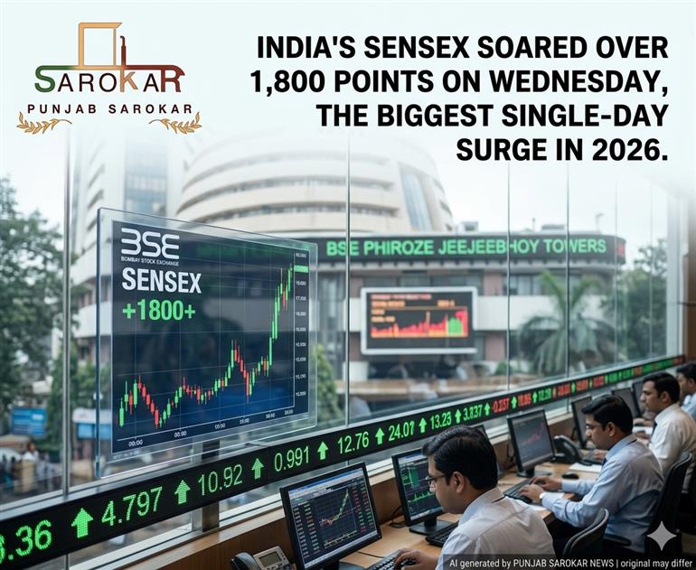 ਸ਼ੇਅਰ ਬਾਜ਼ਾਰ ਵਿੱਚ ਵੱਡਾ ਉਛਾਲ: ਸੈਂਸੈਕਸ 1,800 ਅੰਕਾਂ ਤੋਂ ਪਾਰ, ਨਿਵੇਸ਼ਕਾਂ ਦੇ ਚਿਹਰੇ ਖਿੜੇ