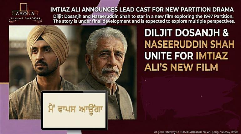 ਦਿਲਜੀਤ ਦੋਸਾਂਝ ਅਤੇ ਨਸੀਰੂਦੀਨ ਸ਼ਾਹ ਨਿਭਾਉਣਗੇ ਮੁੱਖ ਭੂਮਿਕਾ ; ਇਮਤਿਆਜ਼ ਅਲੀ ਦੀ ਨਵੀਂ ਫ਼ਿਲਮ 'ਮੈਂ ਵਾਪਸ ਆਊਂਗਾ'