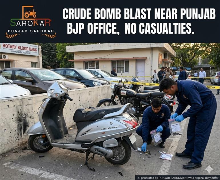 ਚੰਡੀਗੜ੍ਹ ਵਿੱਚ ਪੰਜਾਬ ਬੀਜੇਪੀ ਦਫ਼ਤਰ ਤੋਂ ਬਾਹਰ ਲੋ-ਇੰਟੈਂਸਿਟੀ ਵਿਸਫੋਟ: ਕੋਈ ਜਾਨੀ ਨੁਕਸਾਨ ਨਹੀਂ, ਕ੍ਰੂਡ ਬੰਬ ਸੁੱਟਿਆ ਗਿਆ – ਤਫਤੀਸ਼ ਜਾਰੀ