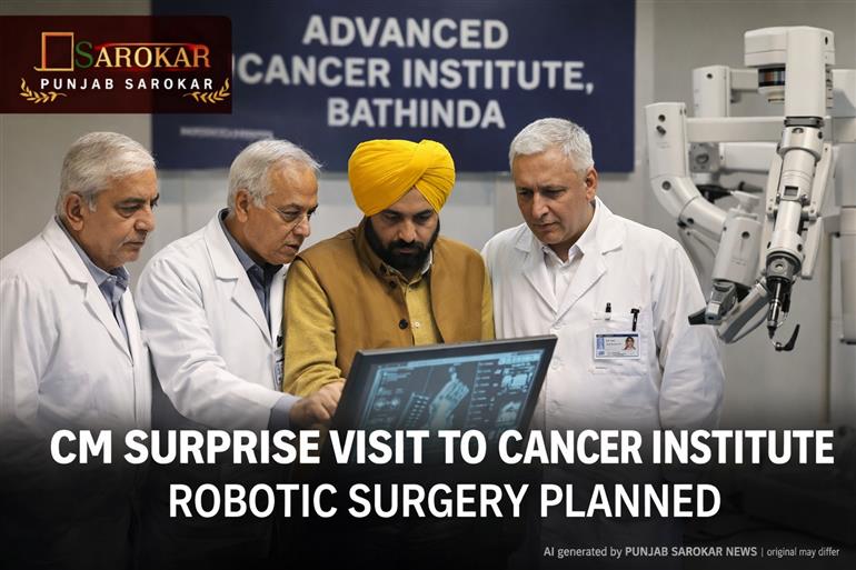 ਬਠਿੰਡਾ ਕੈਂਸਰ ਇੰਸਟੀਚਿਊਟ ਵਿੱਚ CM ਮਾਨ ਦਾ ਅਚਨਚੇਤ ਦੌਰਾ: ਰੋਬੋਟਿਕ ਸਰਜਰੀ ਦਾ ਐਲਾਨ ਅਤੇ ਸਟਾਫ ਦੀ ਕਮੀ ਦੂਰ ਕਰਨ ਦੇ ਨਿਰਦੇਸ਼