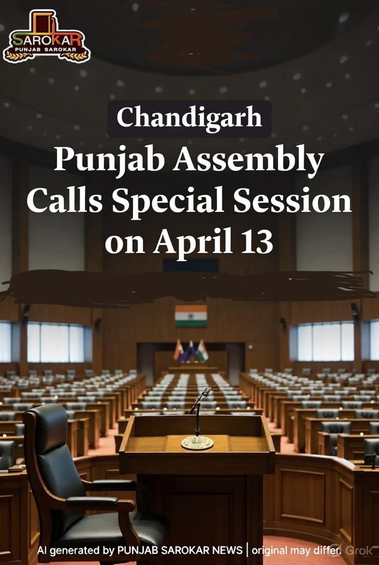 ਪੰਜਾਬ ਵਿਧਾਨ ਸਭਾ ਸਪੀਕਰ ਵੱਲੋਂ 13 ਅਪ੍ਰੈਲ ਨੂੰ ਇੱਕ ਦਿਨੀਂ ਵਿਸ਼ੇਸ਼ ਸੈਸ਼ਨ ਬੁਲਾਇਆ ਗਿਆ