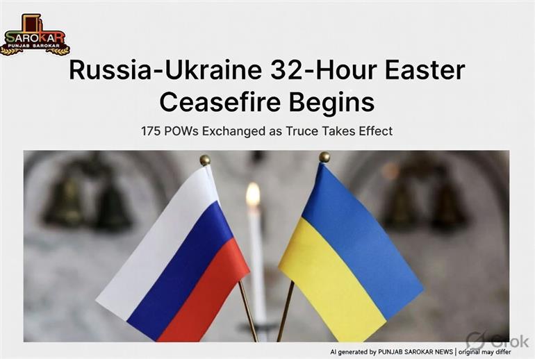 ਰੂਸ-ਯੂਕ੍ਰੇਨ ਵਿਚਾਲੇ ਆਰਥੋਡਾਕਸ ਈਸਟਰ ਲਈ 32 ਘੰਟਿਆਂ ਦਾ ਸੀਜ਼ਫਾਇਰ ਸ਼ੁਰੂ, 175-175 ਕੈਦੀਆਂ ਦੀ ਤਬਾਦਲਾ ਹੋਈ