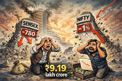 ਚੌਥੇ ਦਿਨ ਵੀ ਸ਼ੇਅਰ ਮਾਰਕਿਟ ਡਿੱਗੀ, ਨਿਵੇਸ਼ਕਾਂ ਦੇ ₹9.19 ਲੱਖ ਕਰੋੜ ਦਾ ਨੁਕਸਾਨ -   ਸੈਂਸੈਕਸ 1,581 ਅੰਕ, ਨਿਫਟੀ 1.7% ਡਿੱਗਿਆ 