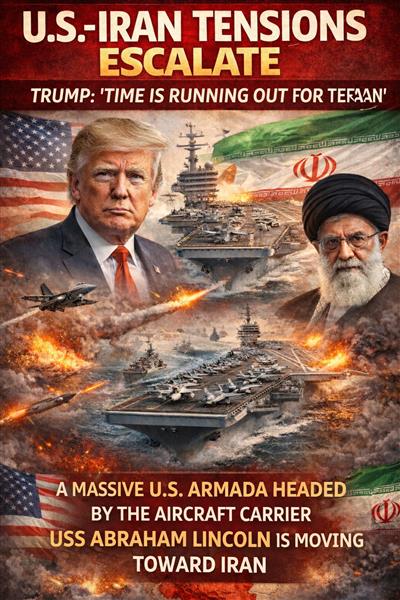 ਅਮਰੀਕਾ–ਈਰਾਨ ਤਣਾਅ ਵਧਿਆ, ਟਰੰਪ ਦੀ ਚੇਤਾਵਨੀ—“ਤੇਹਰਾਨ ਲਈ ਸਮਾਂ ਖਤਮ ਹੋ ਰਿਹਾ ਹੈ” -ਸੋਸ਼ਲ ਮੀਡੀਆ ’ਤੇ ਸਾਬਕਾ ਰਾਸ਼ਟਰਪਤੀ ਨੇ ਅਮਰੀਕੀ ਜਲ ਸੈਨਾ ਦੇ ‘ਵਿਸ਼ਾਲ ਬੇੜੇ’ ਦਾ ਦਾਅਵਾ     