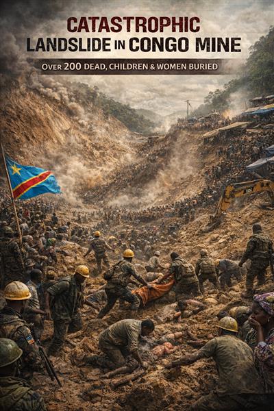 ਕਾਂਗੋ ਦੀ ਕੋਲਟਨ ਖਾਣ ਵਿੱਚ ਜ਼ਮੀਨ ਖਿਸਕਣ ਨਾਲ਼ , 200 ਤੋਂ ਵੱਧ ਮੌਤਾਂ ਬੱਚੇ ਤੇ ਔਰਤਾਂ ਦੱਬੀਆਂ; ਦਰਜਨਾਂ ਜ਼ਖ਼ਮੀ   
